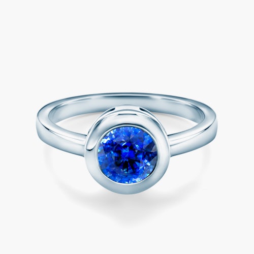 Pierścionek zaręczynowy SAVICKI: białe złoto, niebieski szafir